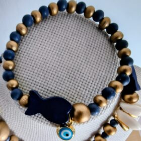 Collar de Madera Azul con Pez y Conchas | Estilo Veraniego