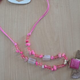 Collar de Nácar Rosa Fucsia con Piedras Originales Ajustable