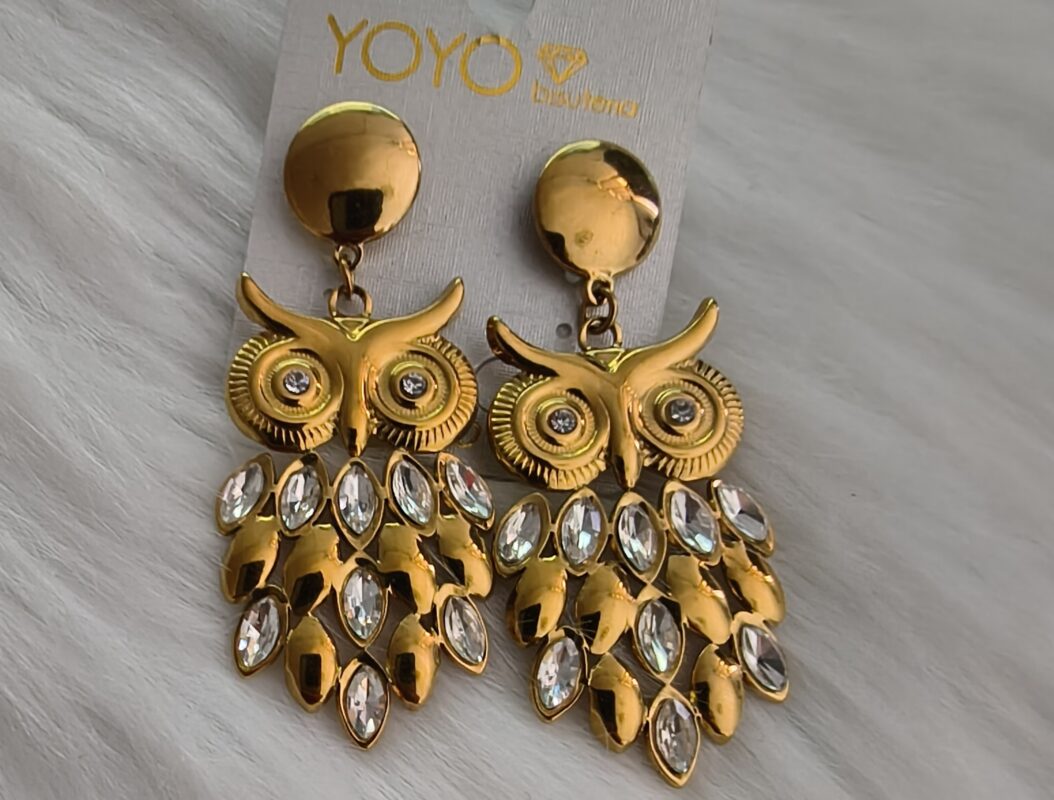Pendientes Búho Dorados con Brillantes