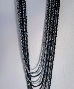 .Collar de Perlitas Brillantes Gris, Negro y Plata Elegante