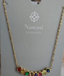 Collar Dorado de Acero con Brillantes Multicolor Elegante